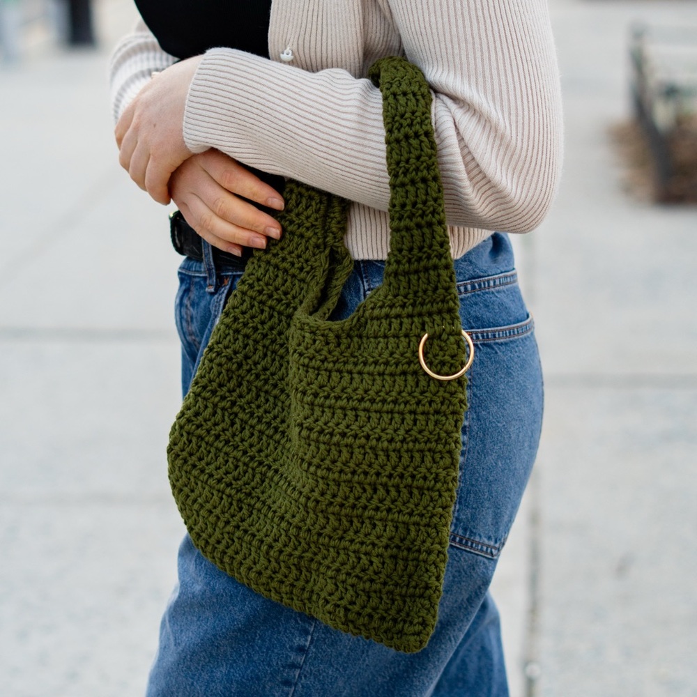 Olive green crochet hobo bag